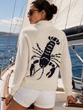 Varsity Shawl Collar Lobster Intarsia Cardigan